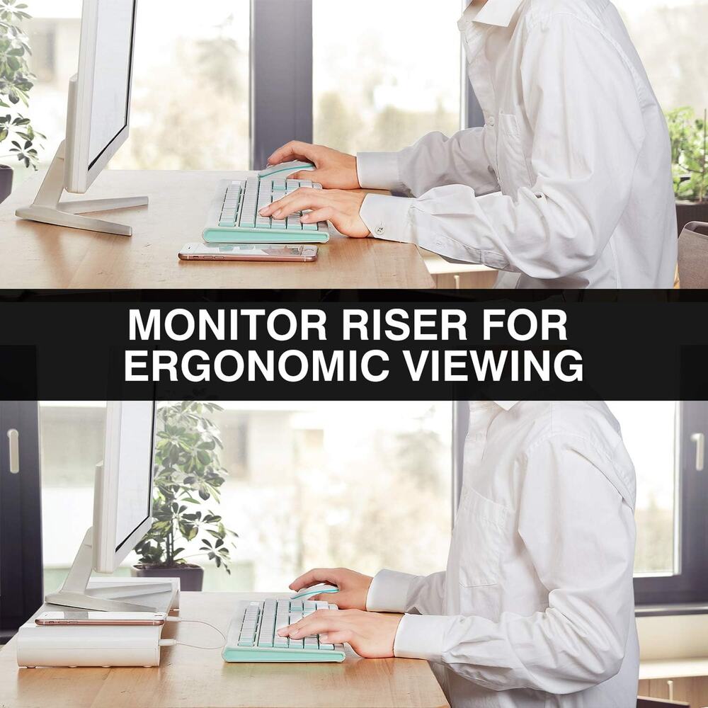 PG Silver Monitor Stand Riser with 4-Port USB Charging ports, keyboard computer - Picture 7 of 7